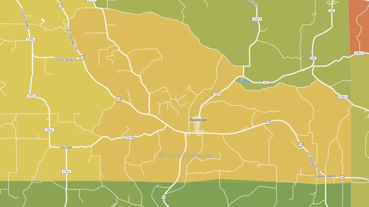 Readstown, WI Map of Vandalism Rates