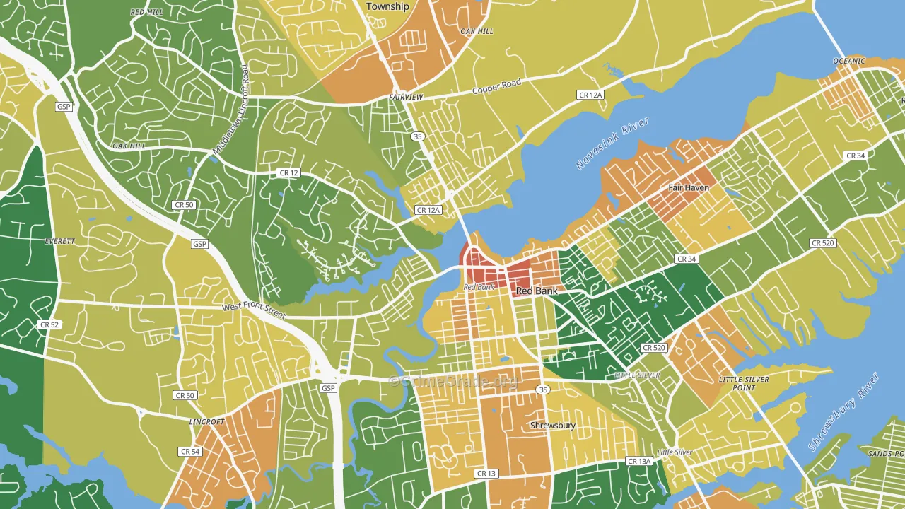 Red Bank, NJ Map of Vandalism Rates