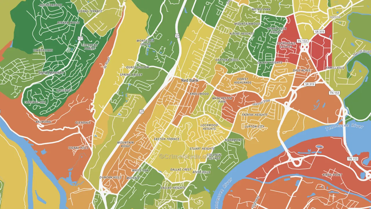 Red Bank, TN Map of Vandalism Rates