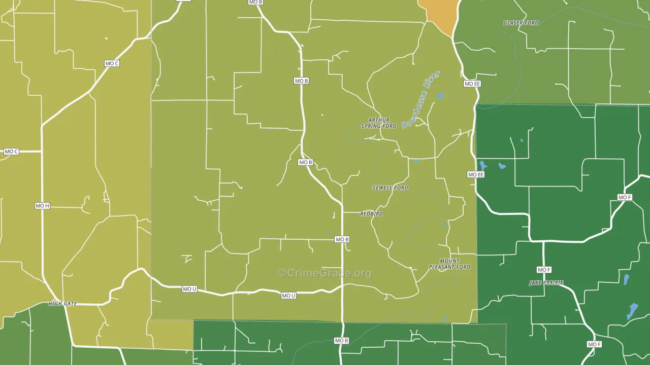 Red Bird, MO Map of Vandalism Rates