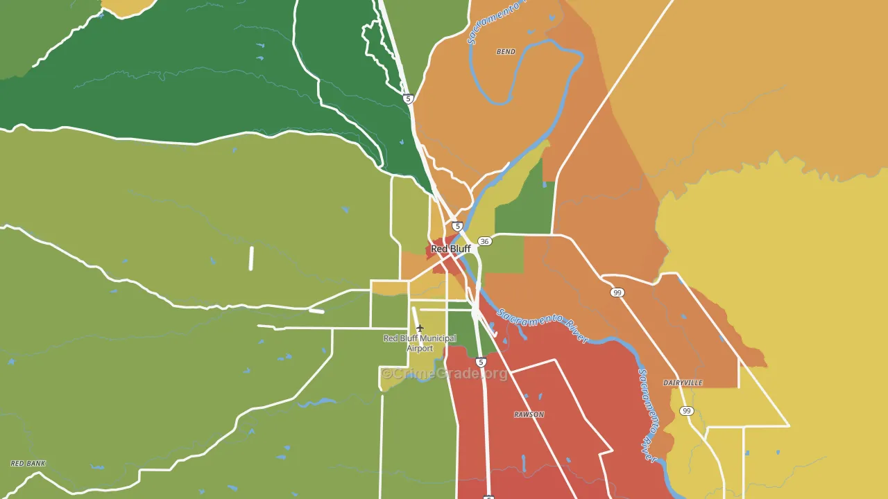 Red Bluff, CA Map of Vandalism Rates