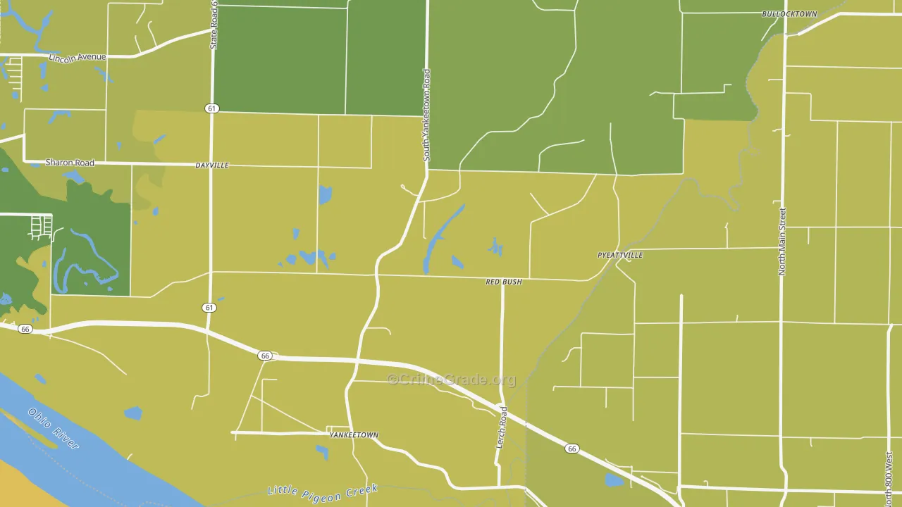 Red Bush, IN Map of Vandalism Rates