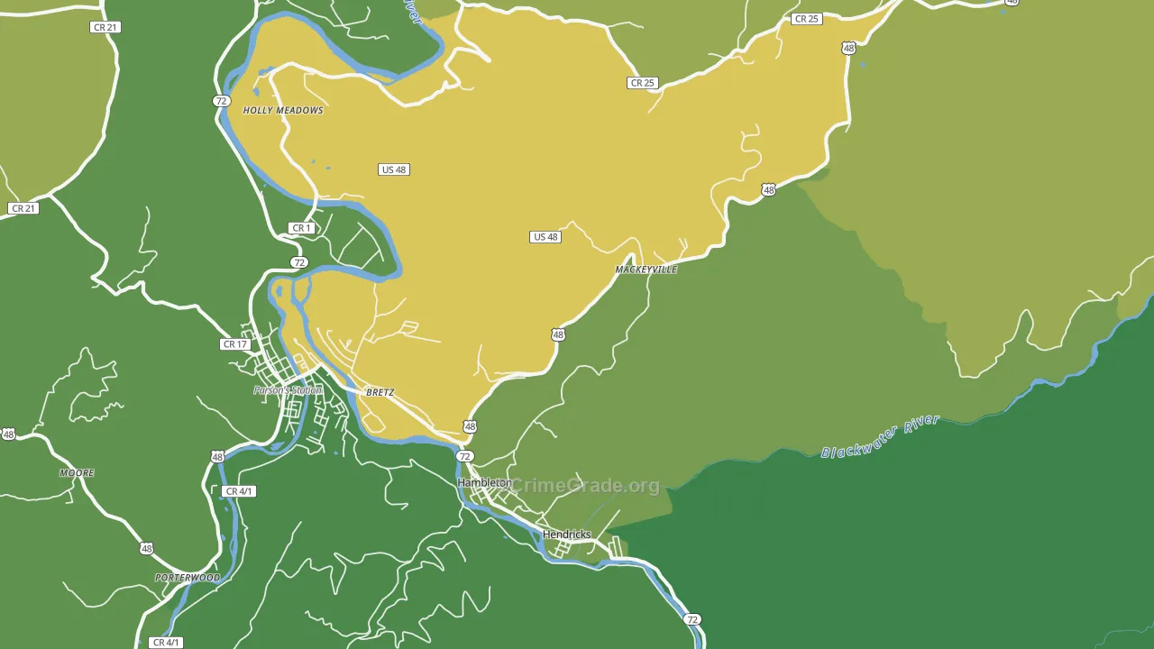 Red Creek, WV Map of Vandalism Rates