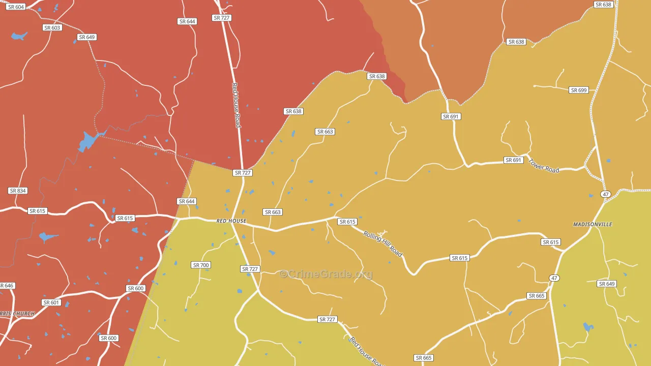Red House, VA Map of Vandalism Rates