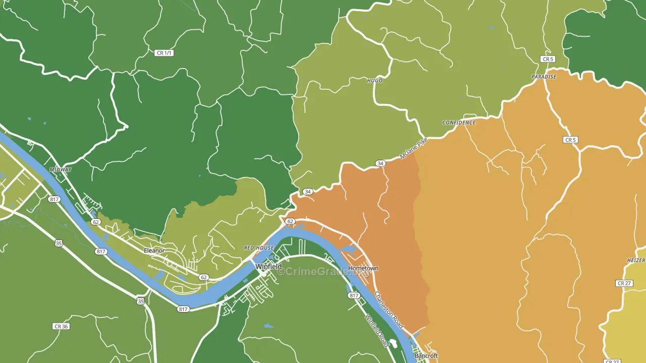 Red House, WV Map of Vandalism Rates