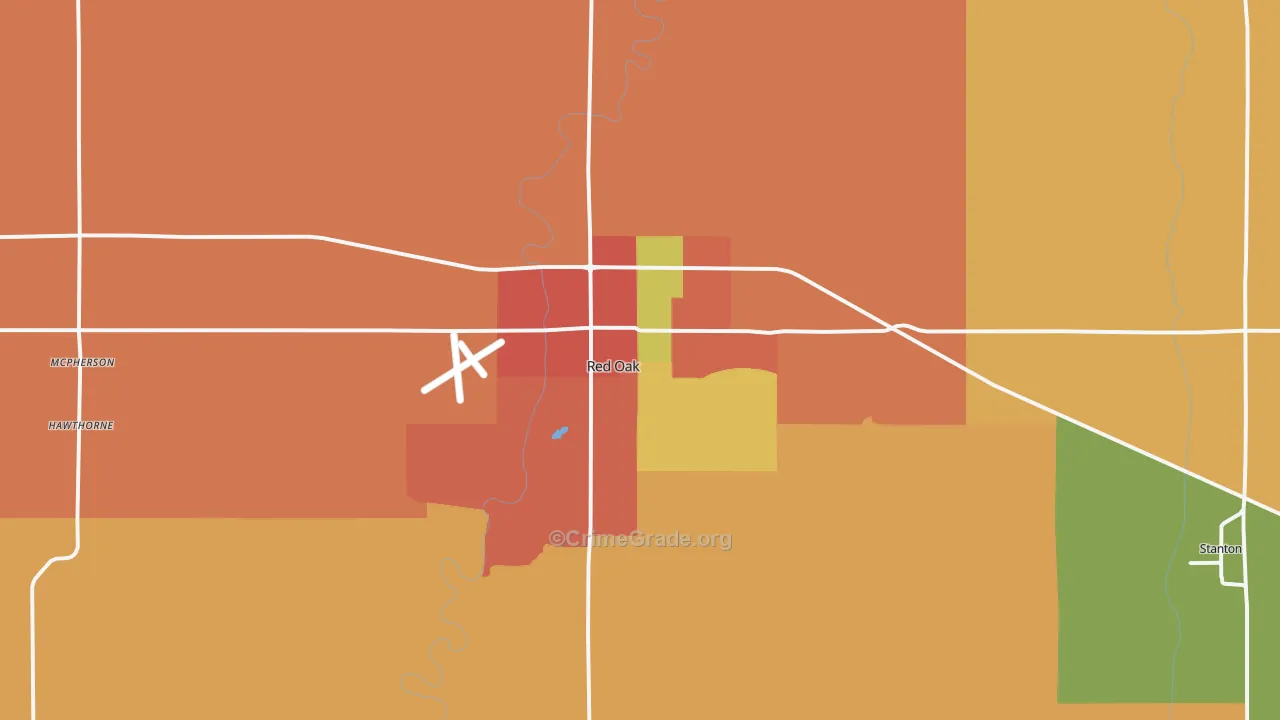 Red Oak, IA Map of Vandalism Rates