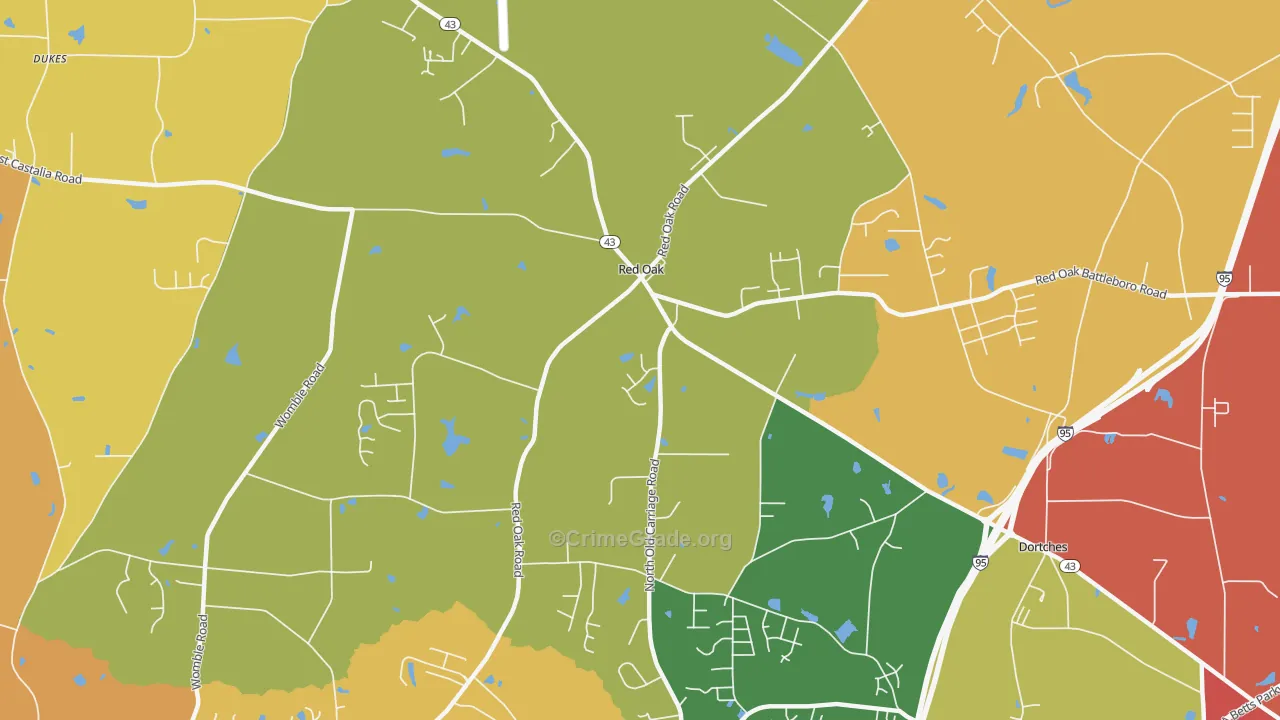 Red Oak, NC Map of Vandalism Rates