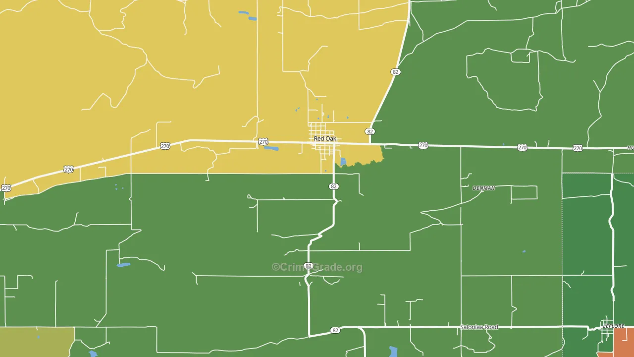 Red Oak, OK Map of Vandalism Rates