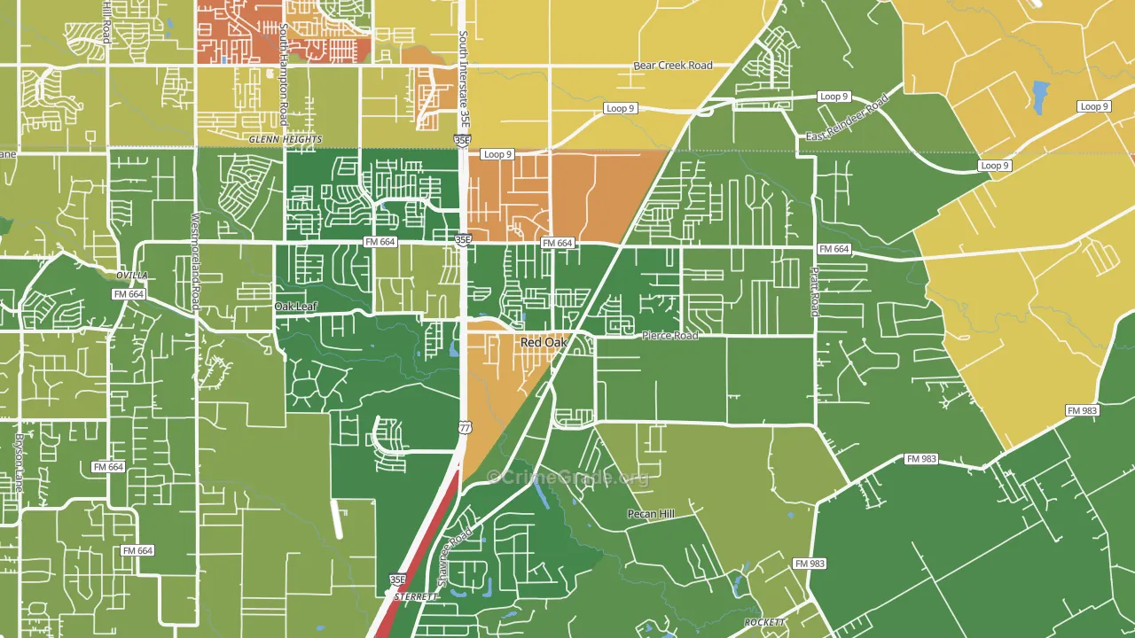 Red Oak, TX Map of Vandalism Rates