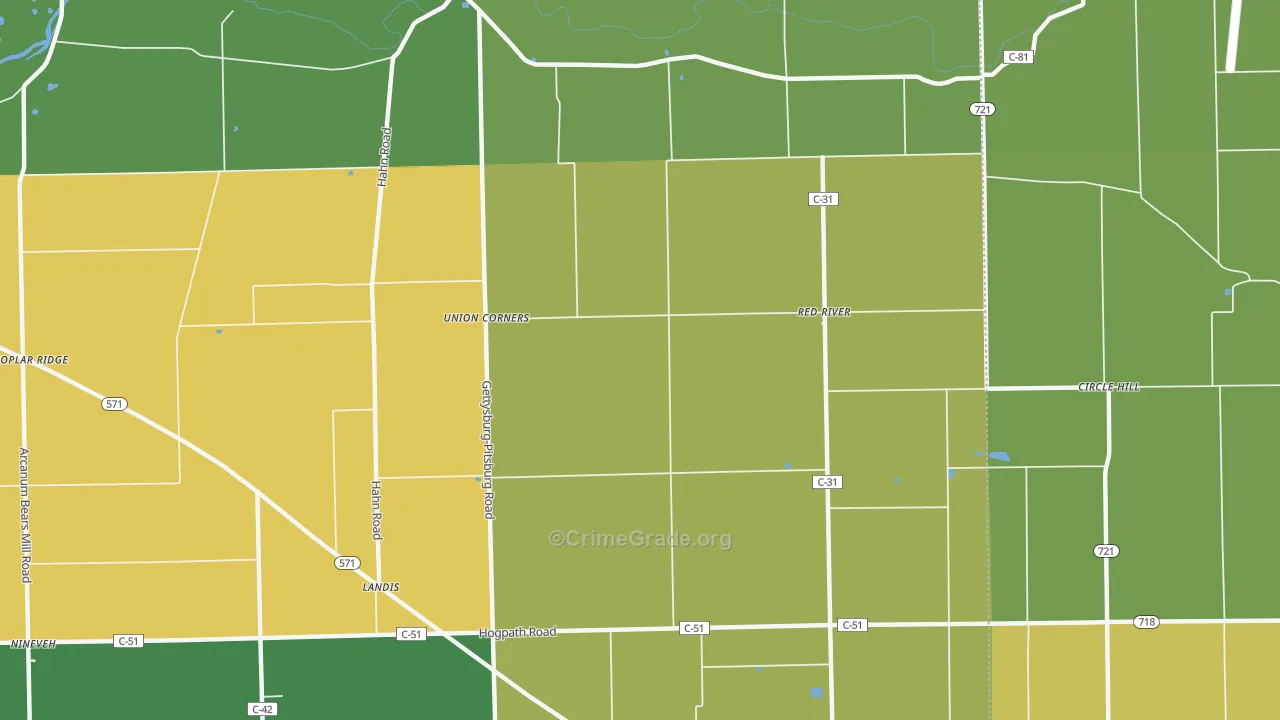 Red River, OH Map of Vandalism Rates