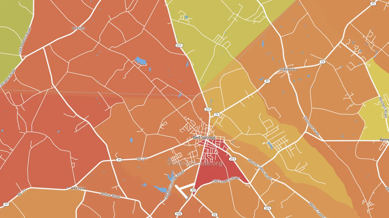 Red Springs, NC Map of Vandalism Rates