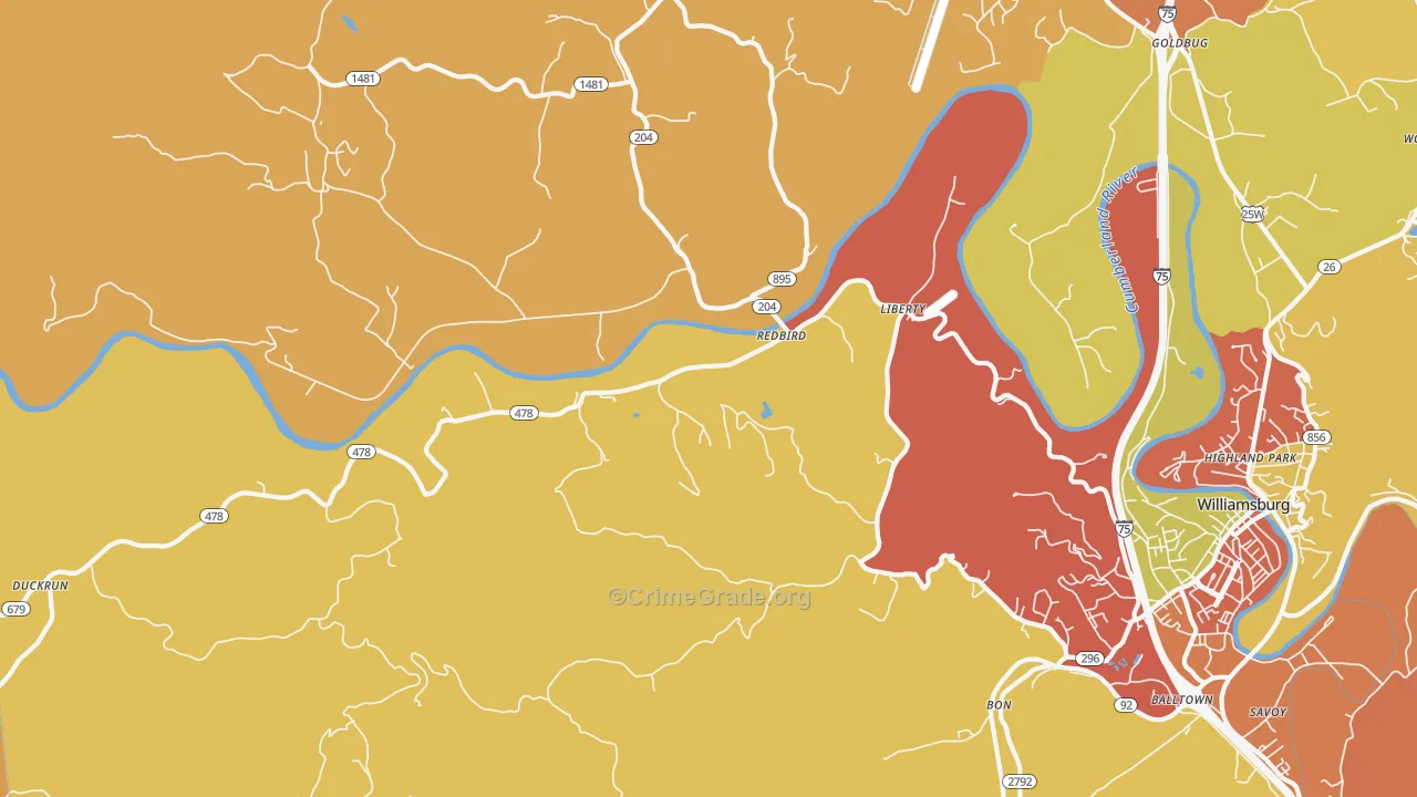 Redbird, KY Map of Vandalism Rates