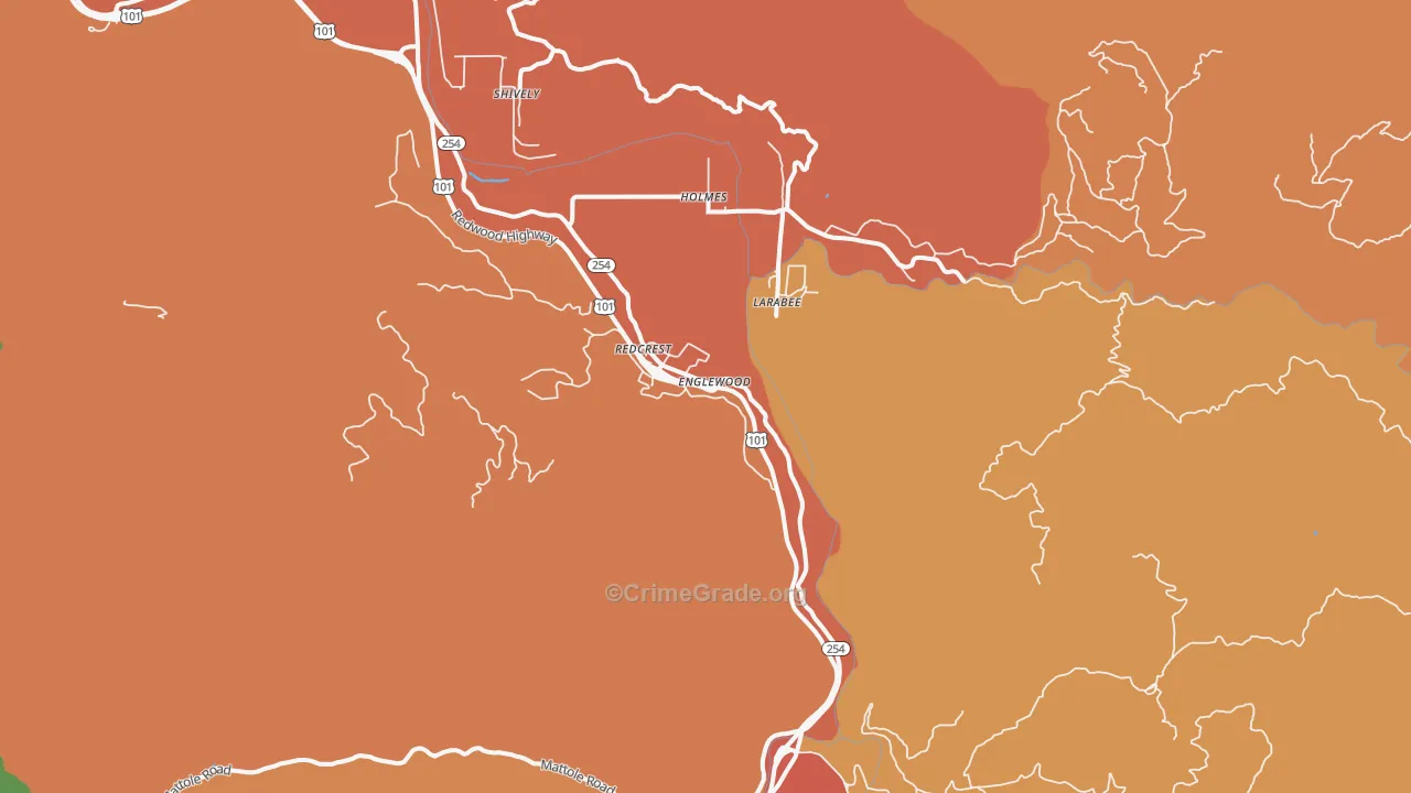 Redcrest, CA Map of Vandalism Rates