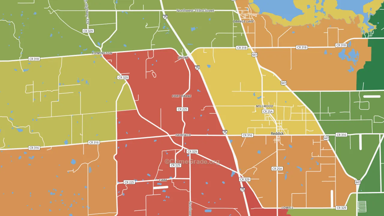 Reddick, FL Map of Vandalism Rates