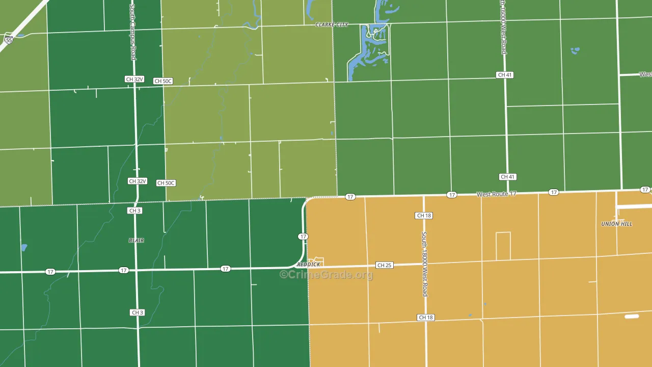 Reddick, IL Map of Vandalism Rates