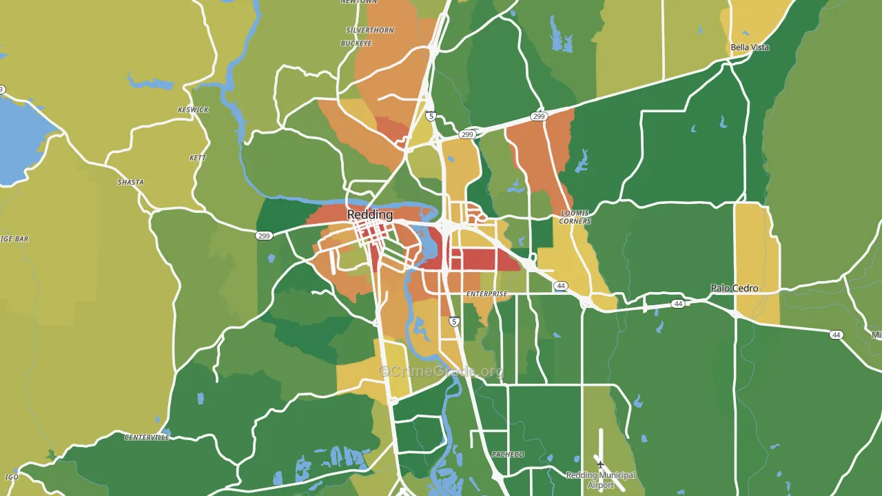 Redding, CA Map of Vandalism Rates