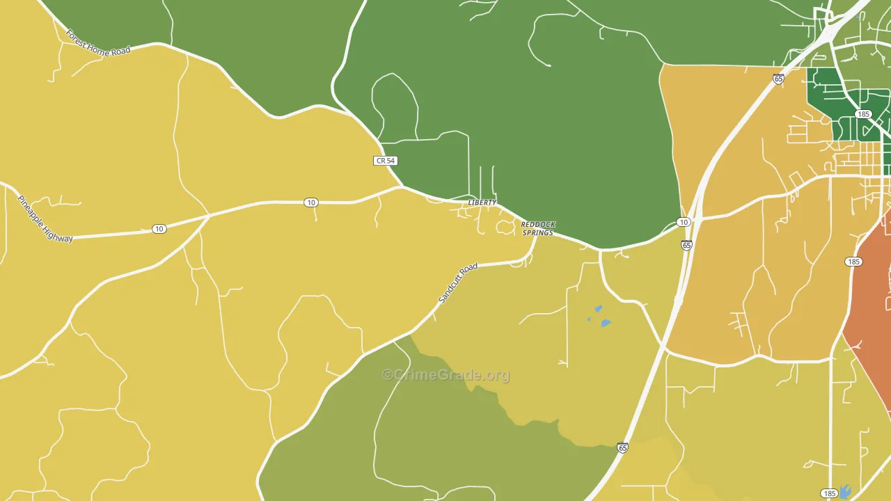 Reddock Springs, AL Map of Vandalism Rates