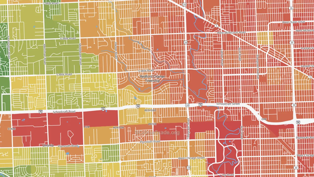 Redford, MI Map of Vandalism Rates