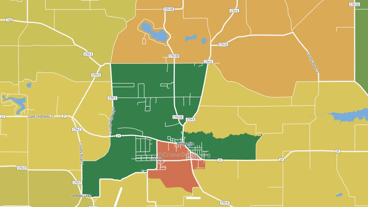 Redgranite, WI Map of Vandalism Rates
