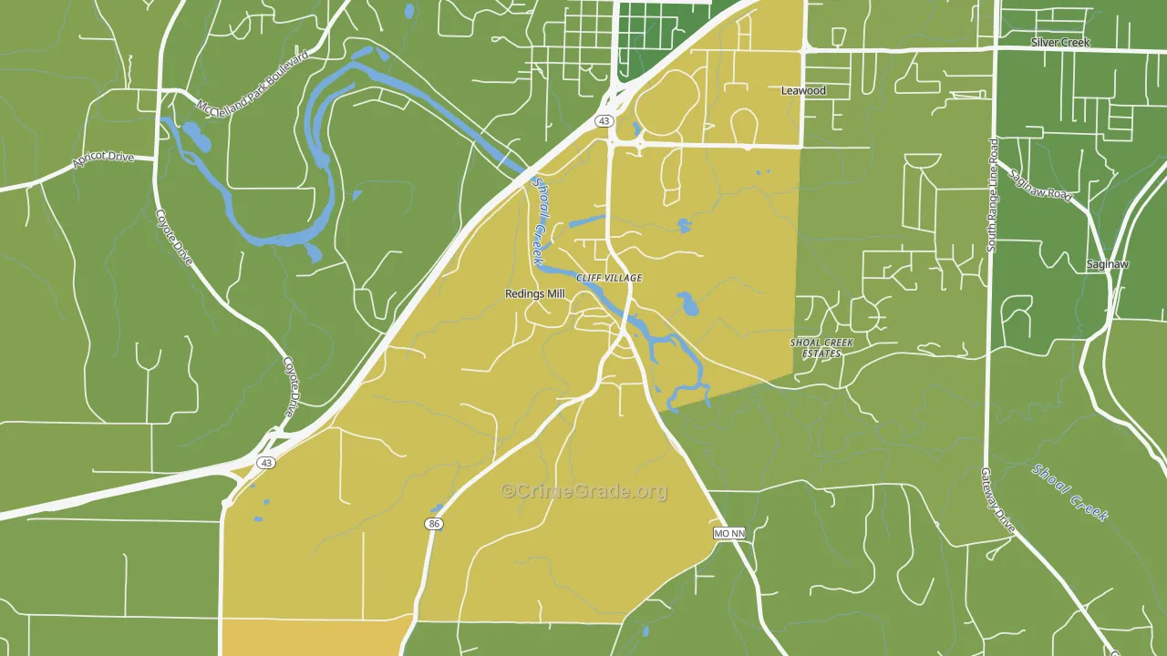 Redings Mill, MO Map of Vandalism Rates