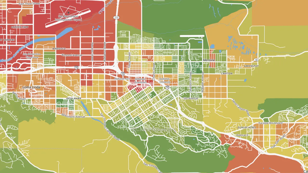 Redlands, CA Map of Vandalism Rates
