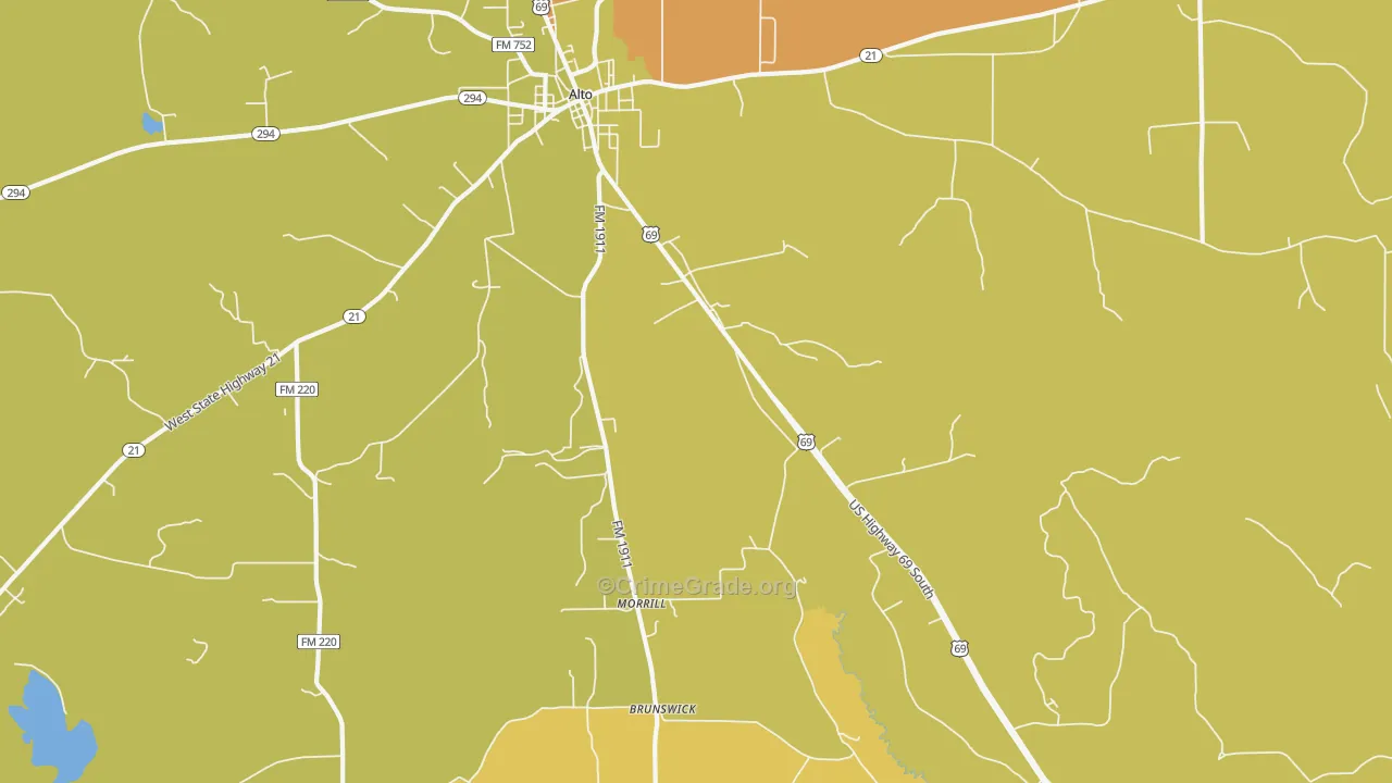 Redlawn, TX Map of Vandalism Rates