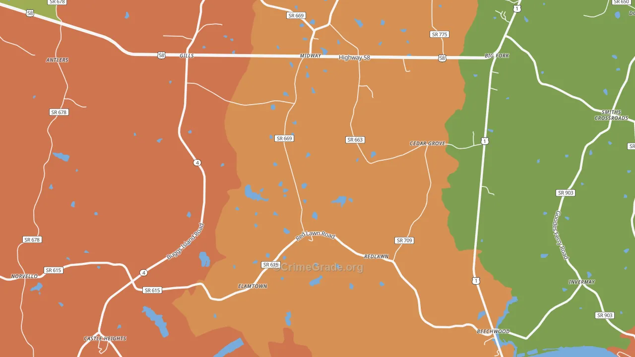 Redlawn, VA Map of Vandalism Rates