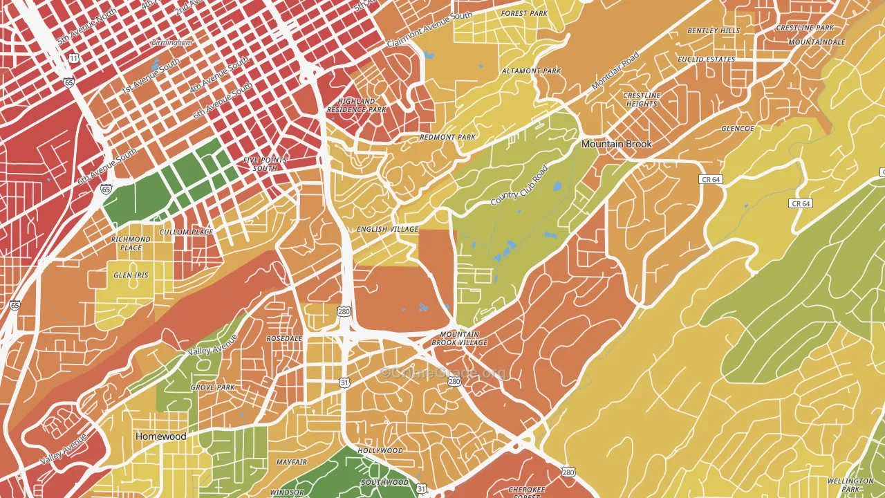 Redmont Park, Birmingham, AL Map of Vandalism Rates