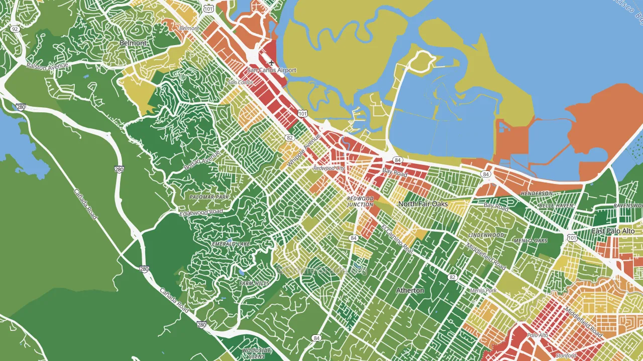 Redwood City, CA Map of Vandalism Rates