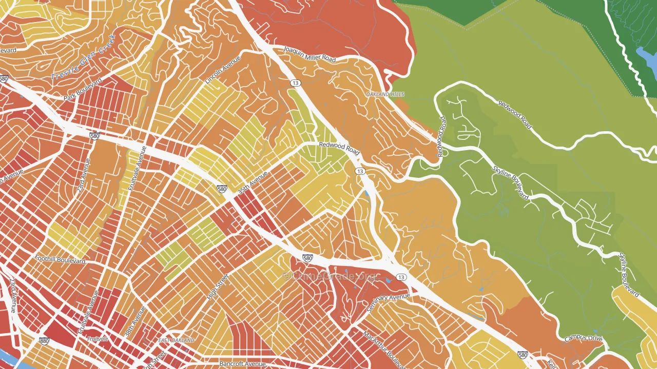 Redwood Heights, Oakland, CA Map of Vandalism Rates