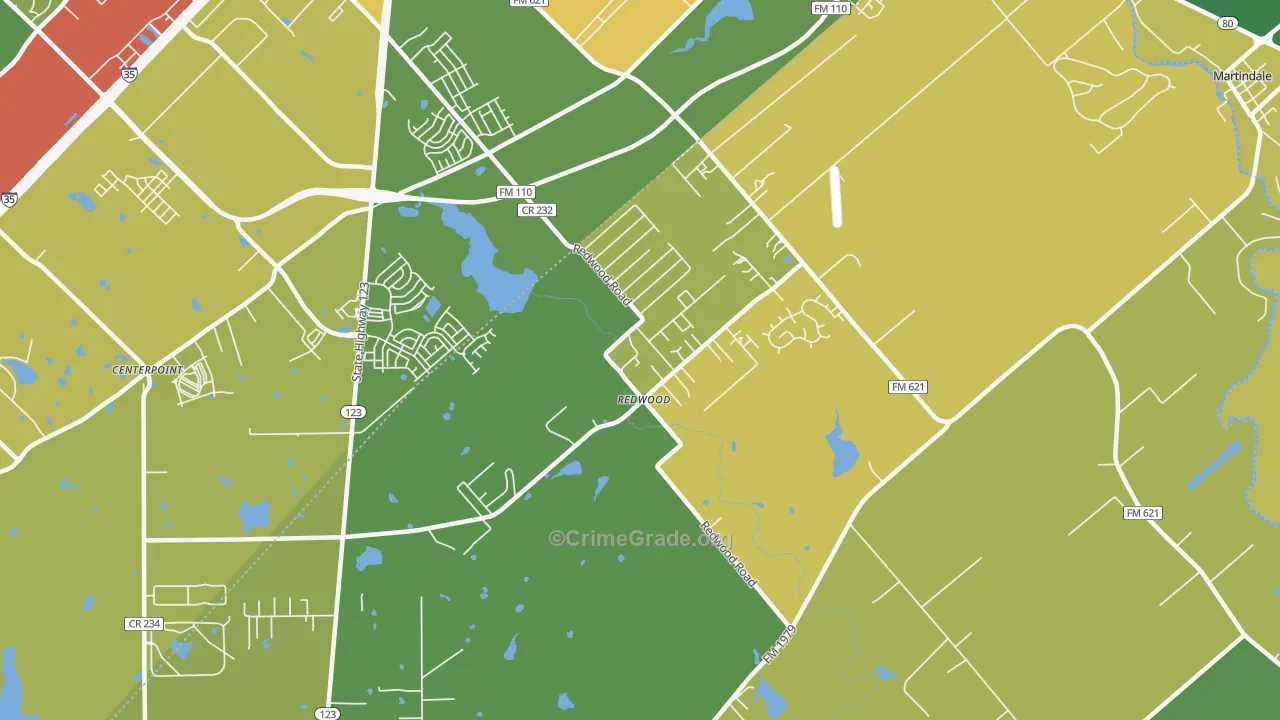 Redwood, TX Map of Vandalism Rates