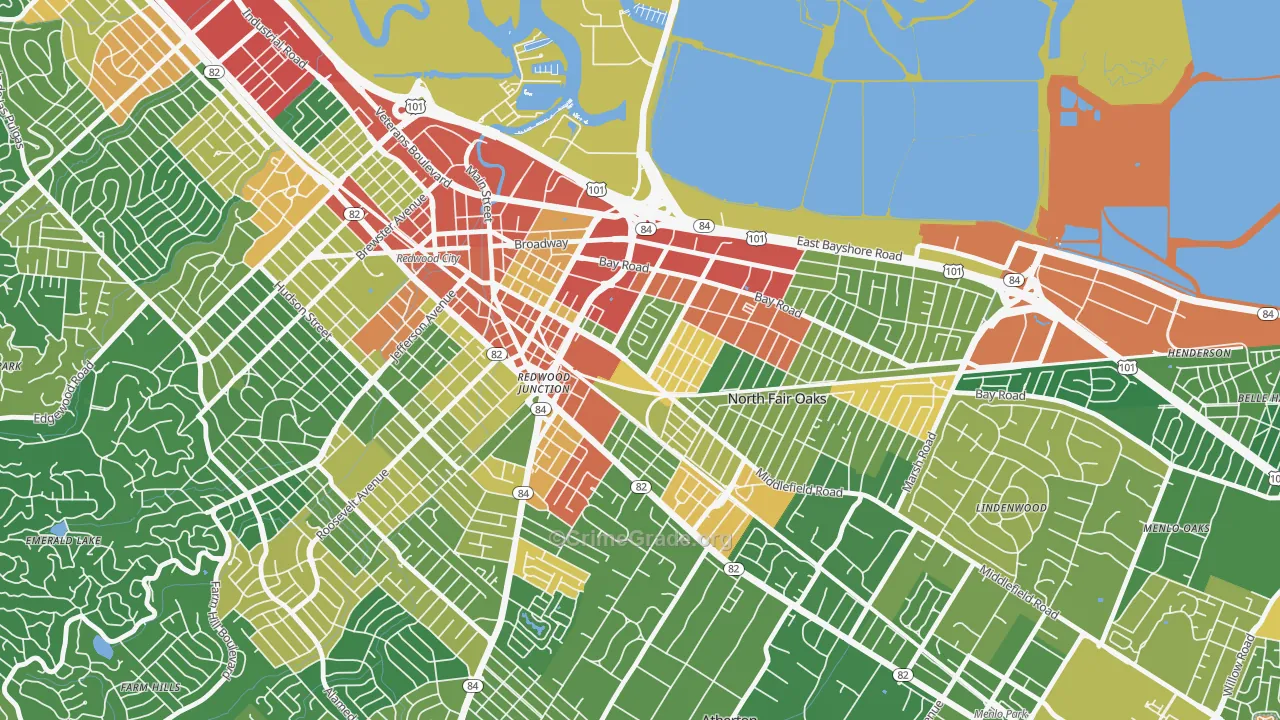 Redwood Village, Redwood City, CA Map of Vandalism Rates