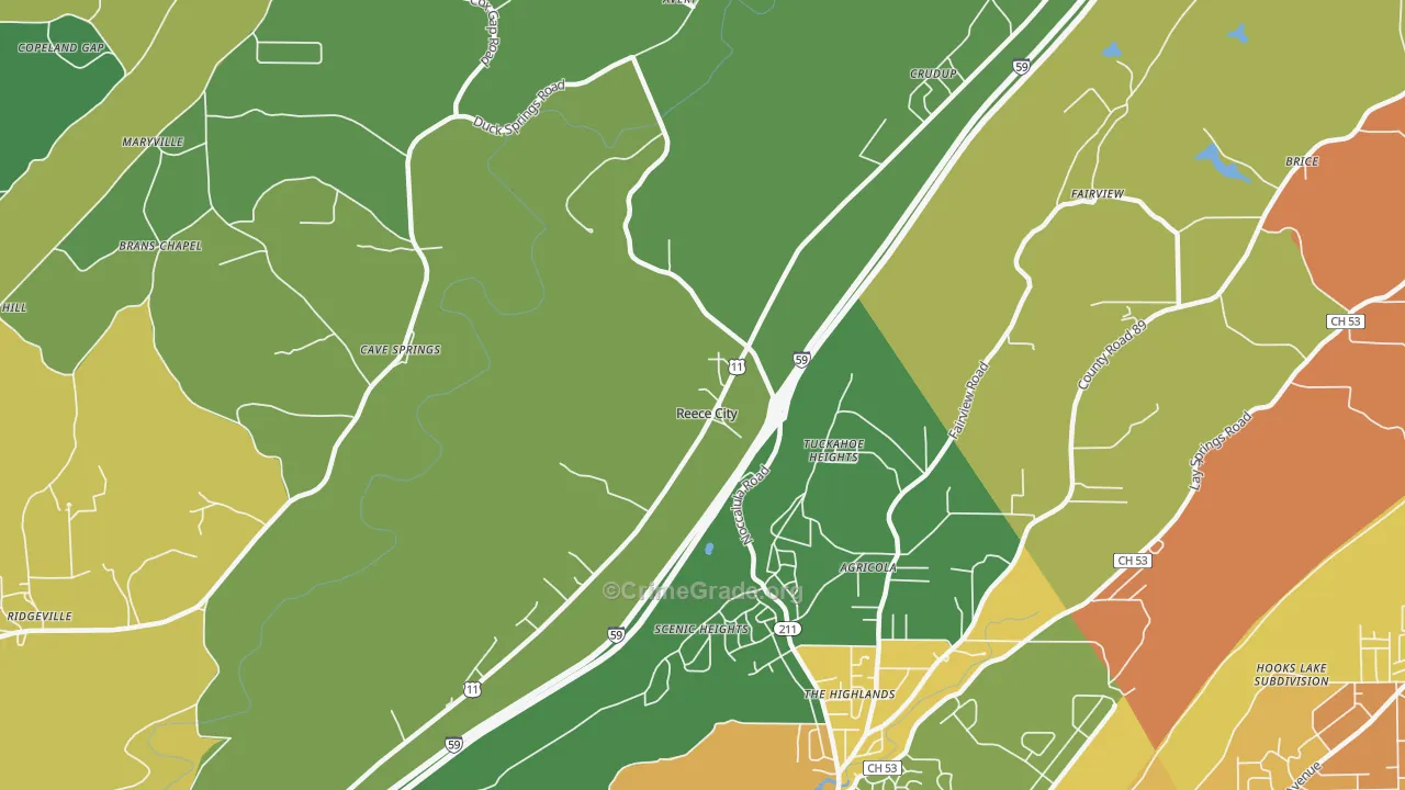 Reece City, AL Map of Vandalism Rates