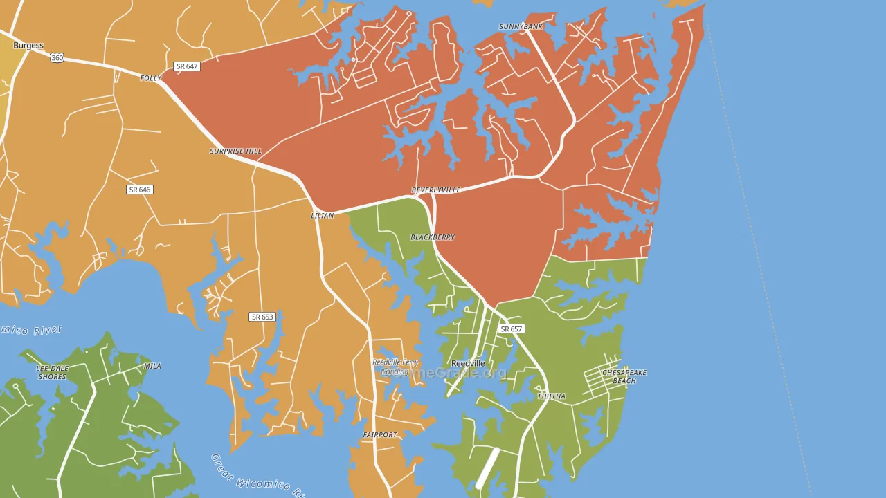Reedville, VA Map of Vandalism Rates