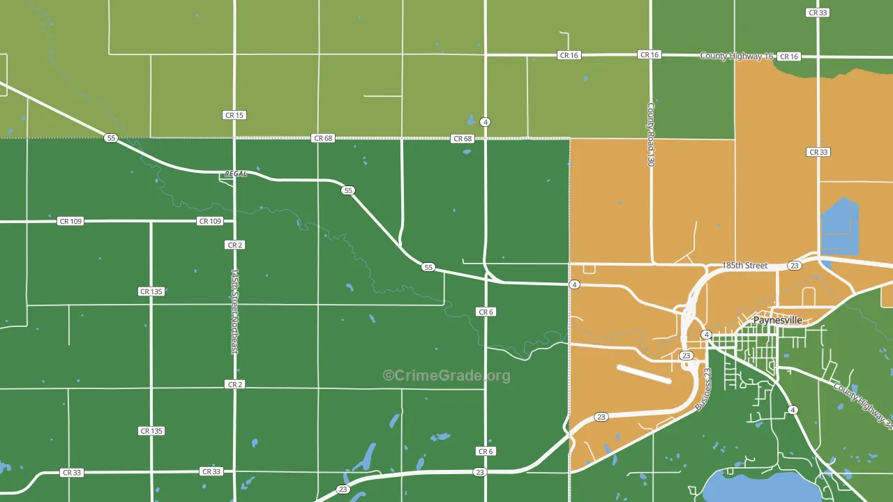 Regal, MN Map of Vandalism Rates