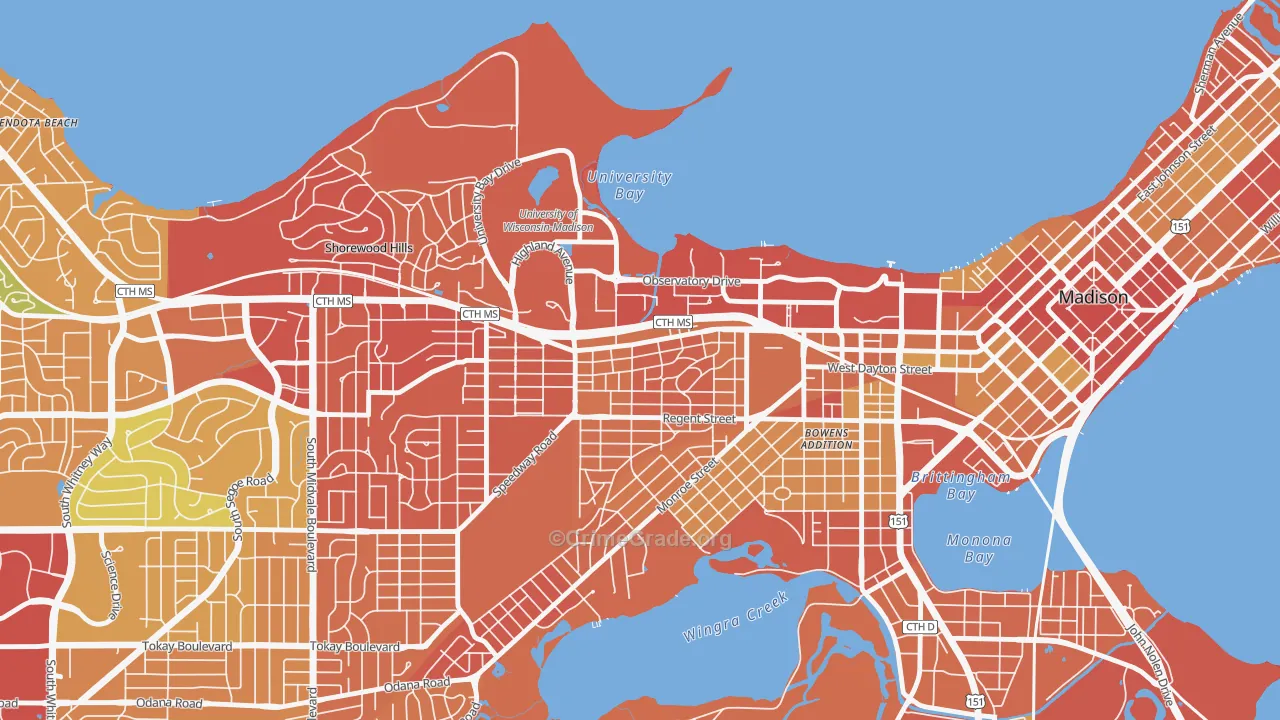 Regent, Madison, WI Map of Vandalism Rates