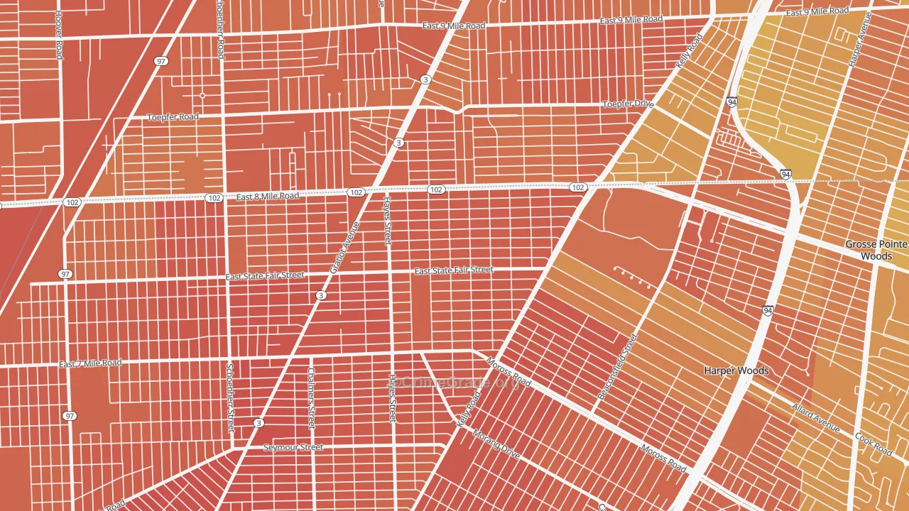 Regent Park, Detroit, MI Map of Vandalism Rates
