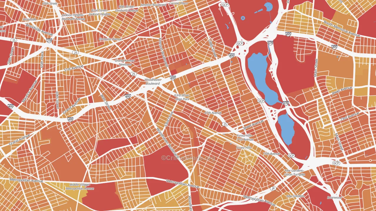 Rego Park, Queens, NY Map of Vandalism Rates