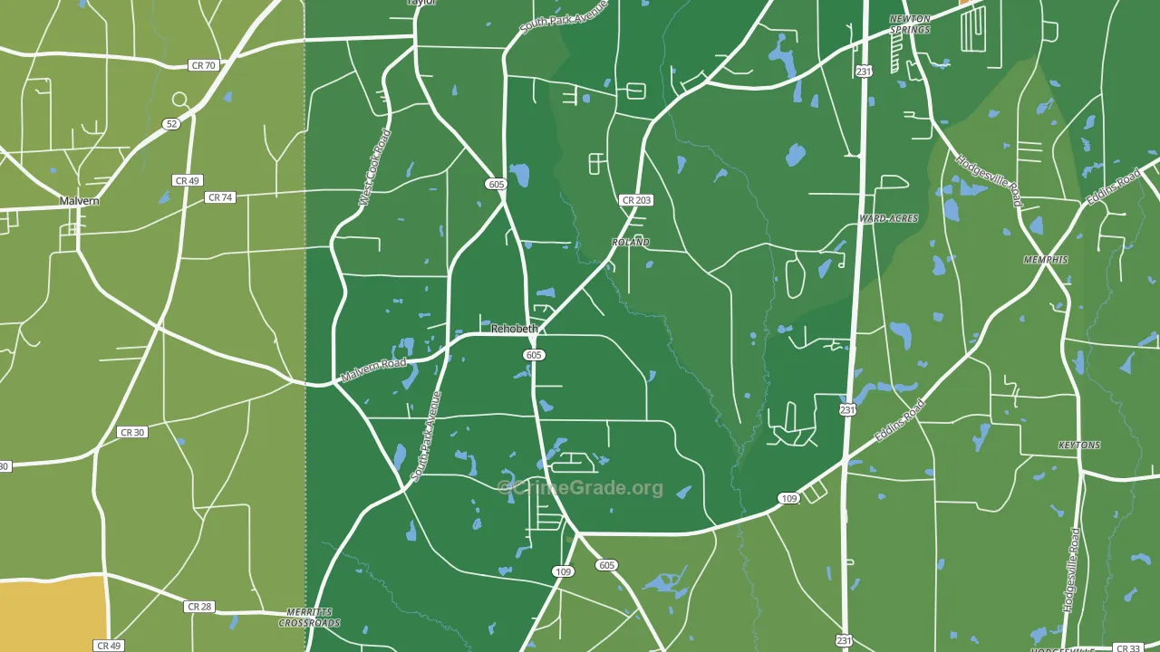 Rehobeth, AL Map of Vandalism Rates