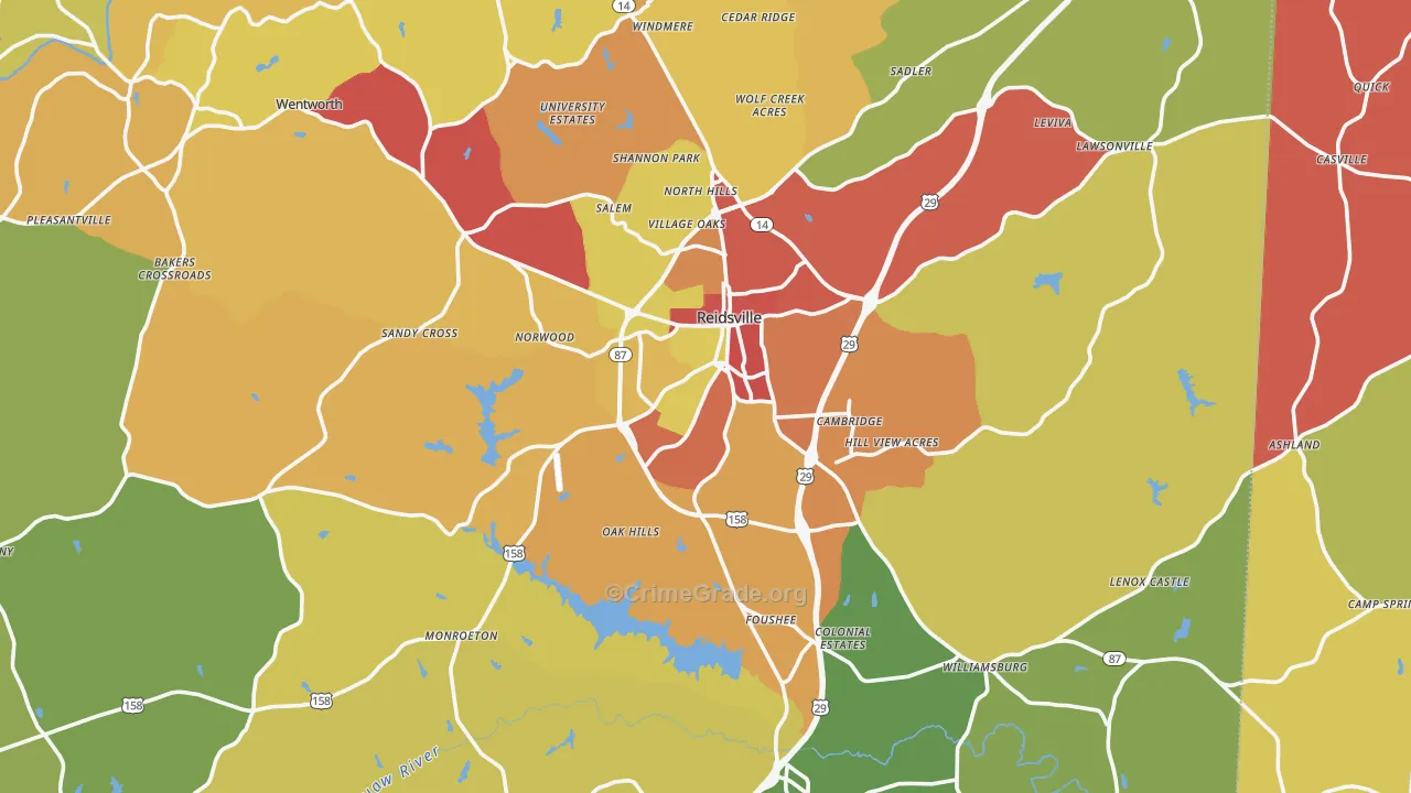 Reidsville, NC Map of Vandalism Rates