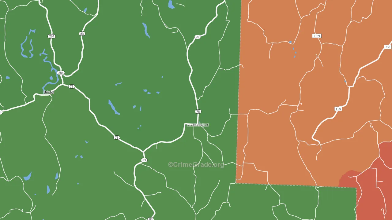 Reinersville, OH Map of Vandalism Rates