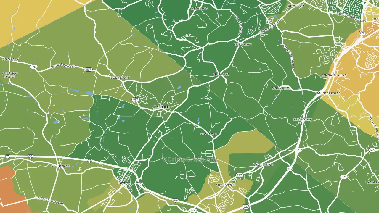 Reinholds, PA Map of Vandalism Rates