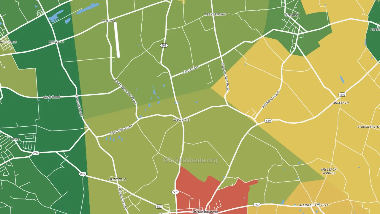Reistville, PA Map of Vandalism Rates