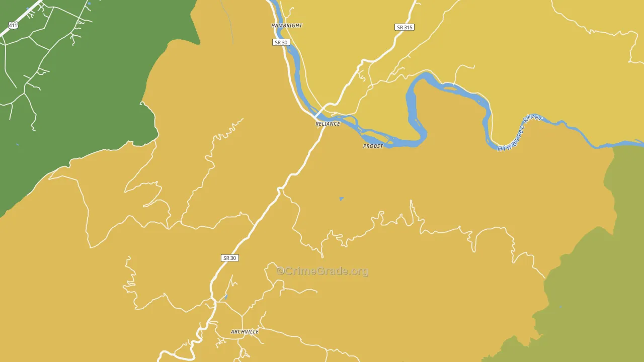 Reliance, TN Map of Vandalism Rates