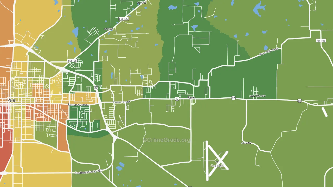 Reno, TX Map of Vandalism Rates