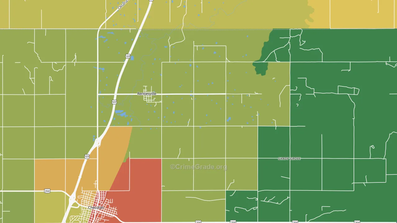 Rentiesville, OK Map of Vandalism Rates