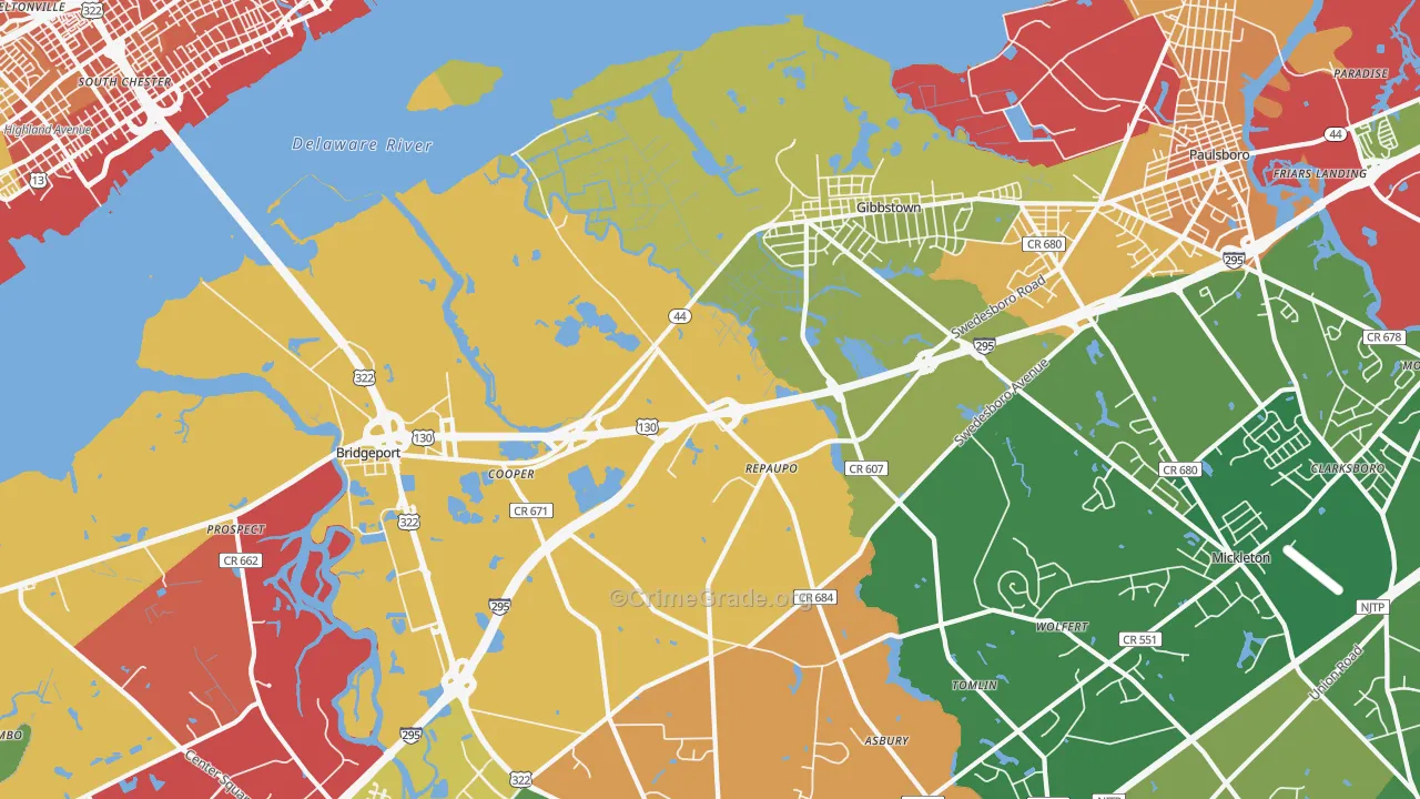Repaupo, NJ Map of Vandalism Rates