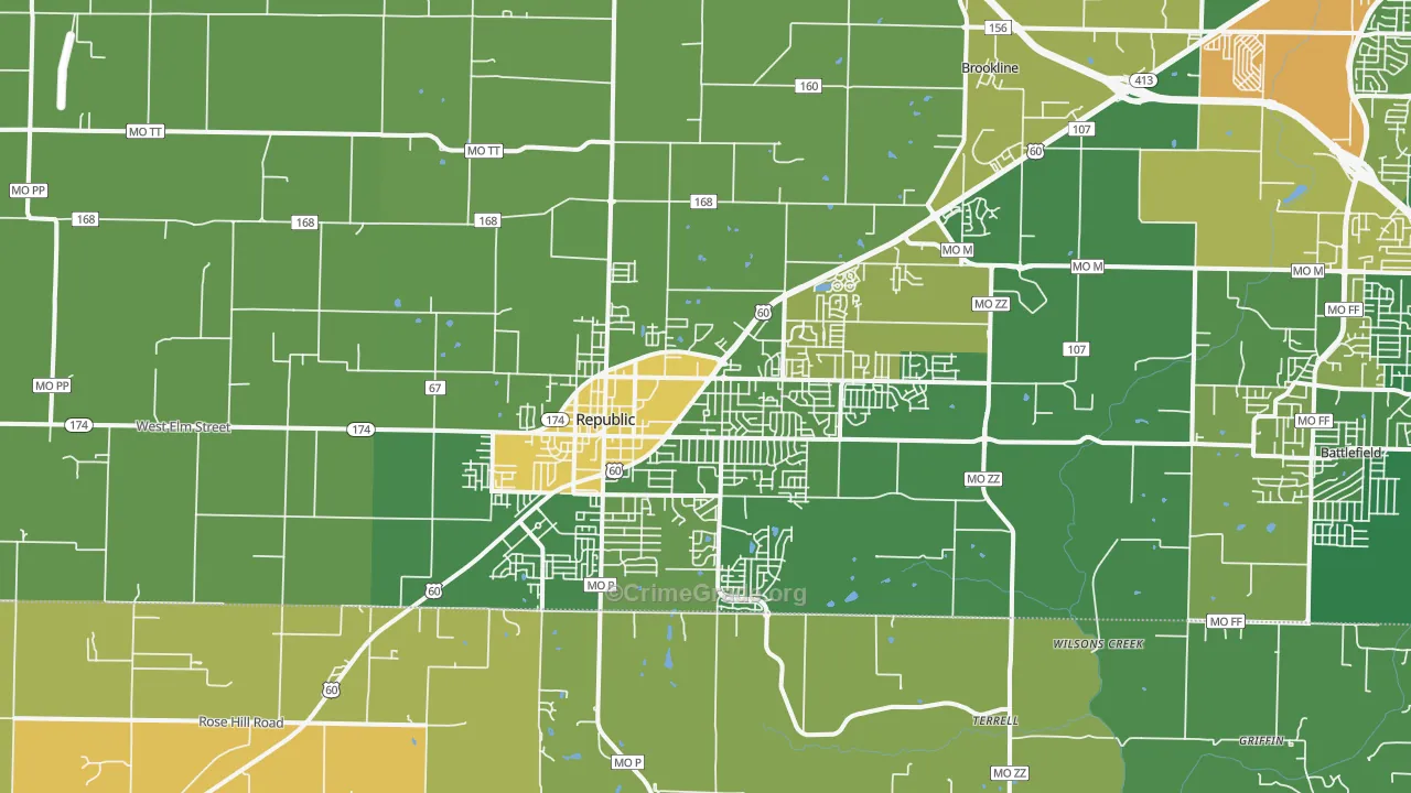 Republic, MO Map of Vandalism Rates