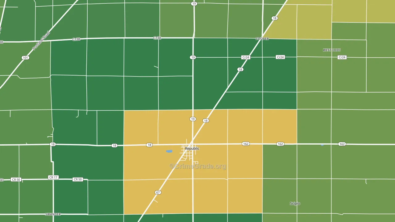 Republic, OH Map of Vandalism Rates