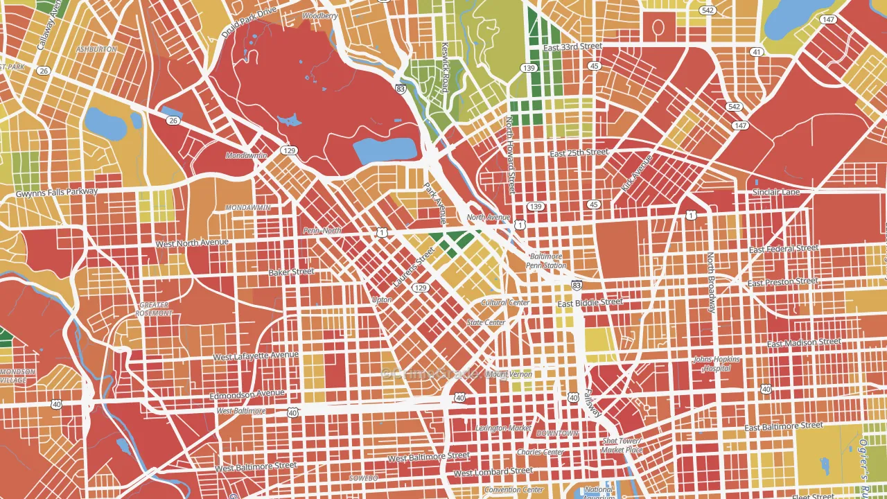 Reservoir Hill-Bolton Hill, Baltimore, MD Map of Vandalism Rates